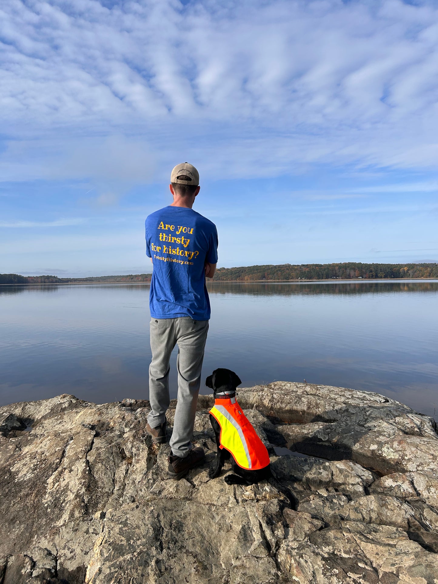 Are you thirsty for history? and TrinityHistory.com Blue short sleeve t-shirt