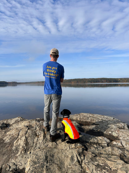 Are you thirsty for history? and TrinityHistory.com Blue short sleeve t-shirt