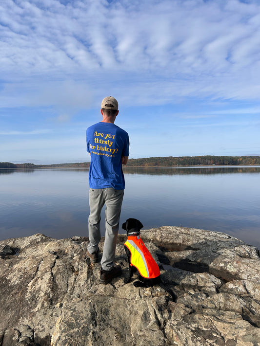 Are you thirsty for history? and TrinityHistory.com Blue short sleeve t-shirt