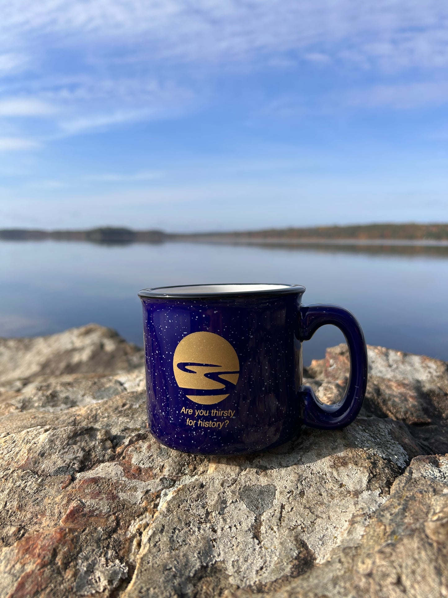 Blue speckled river mug. Are you thirsty for history?