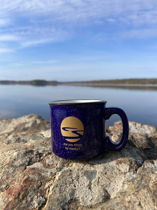 Blue speckled river mug. Are you thirsty for history?